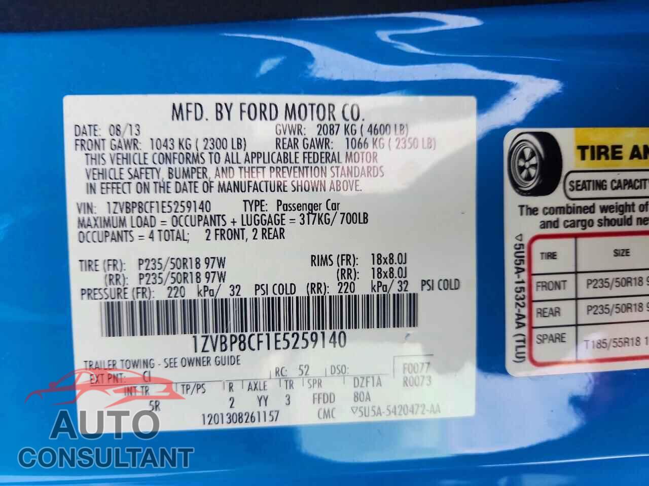 FORD MUSTANG 2014 - 1ZVBP8CF1E5259140