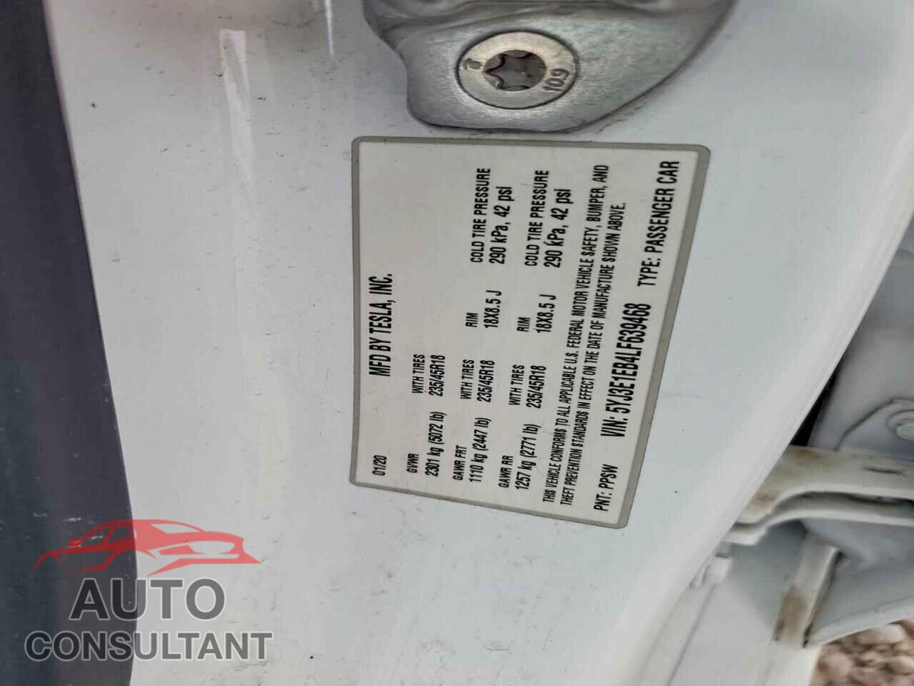 TESLA MODEL 3 2020 - 5YJ3E1EB4LF639468