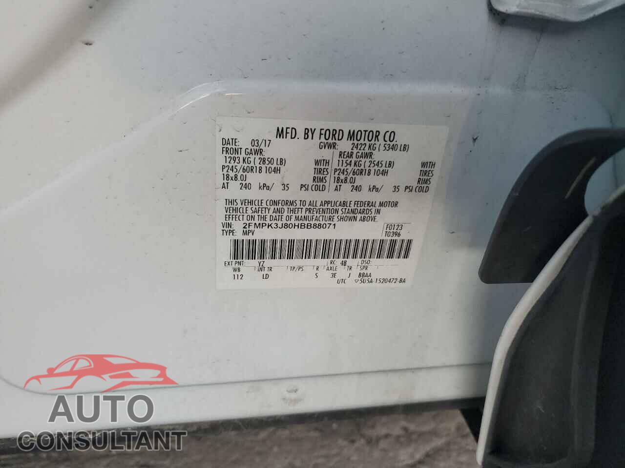 FORD EDGE 2017 - 2FMPK3J80HBB88071