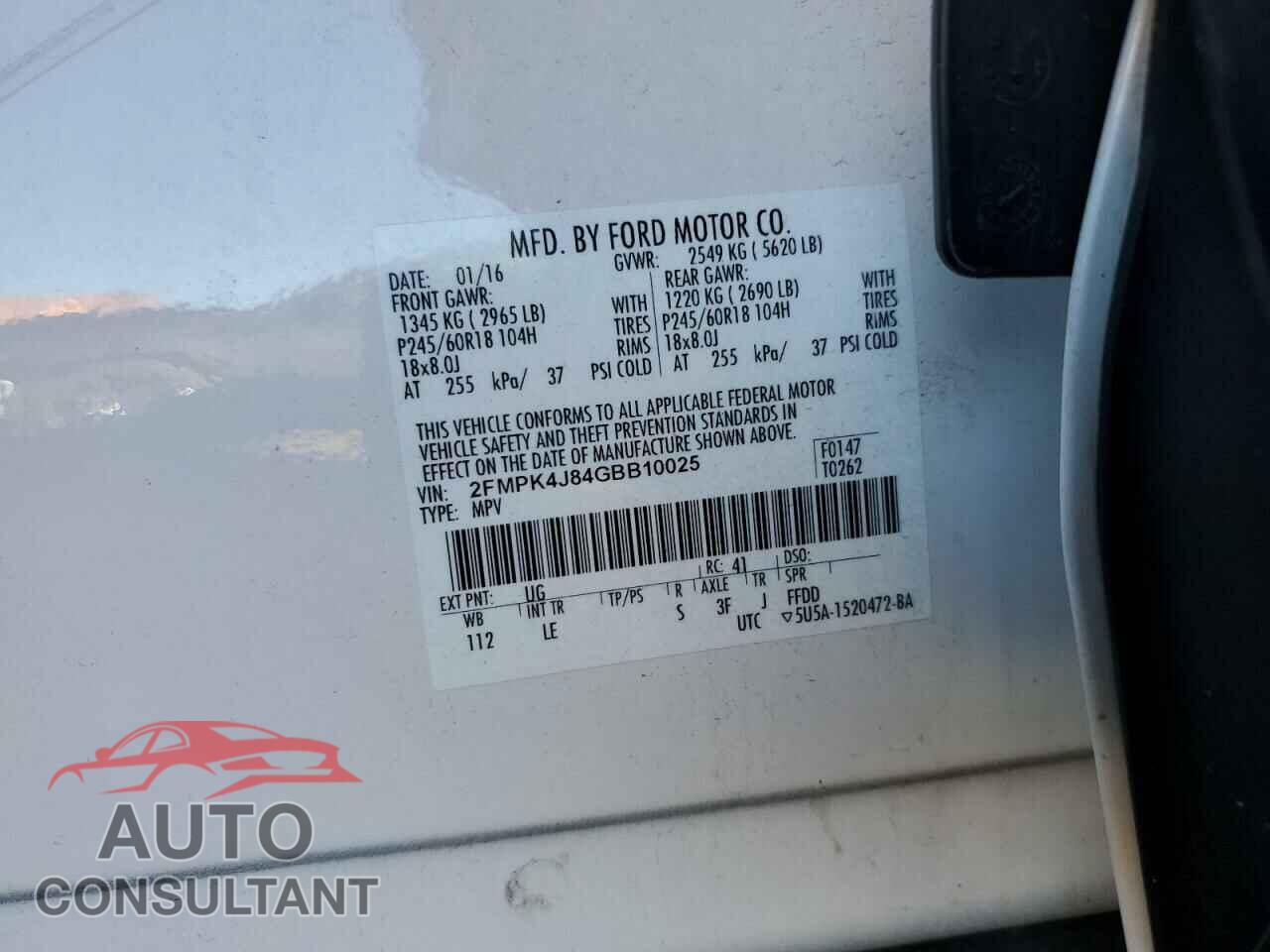 FORD EDGE 2016 - 2FMPK4J84GBB10025