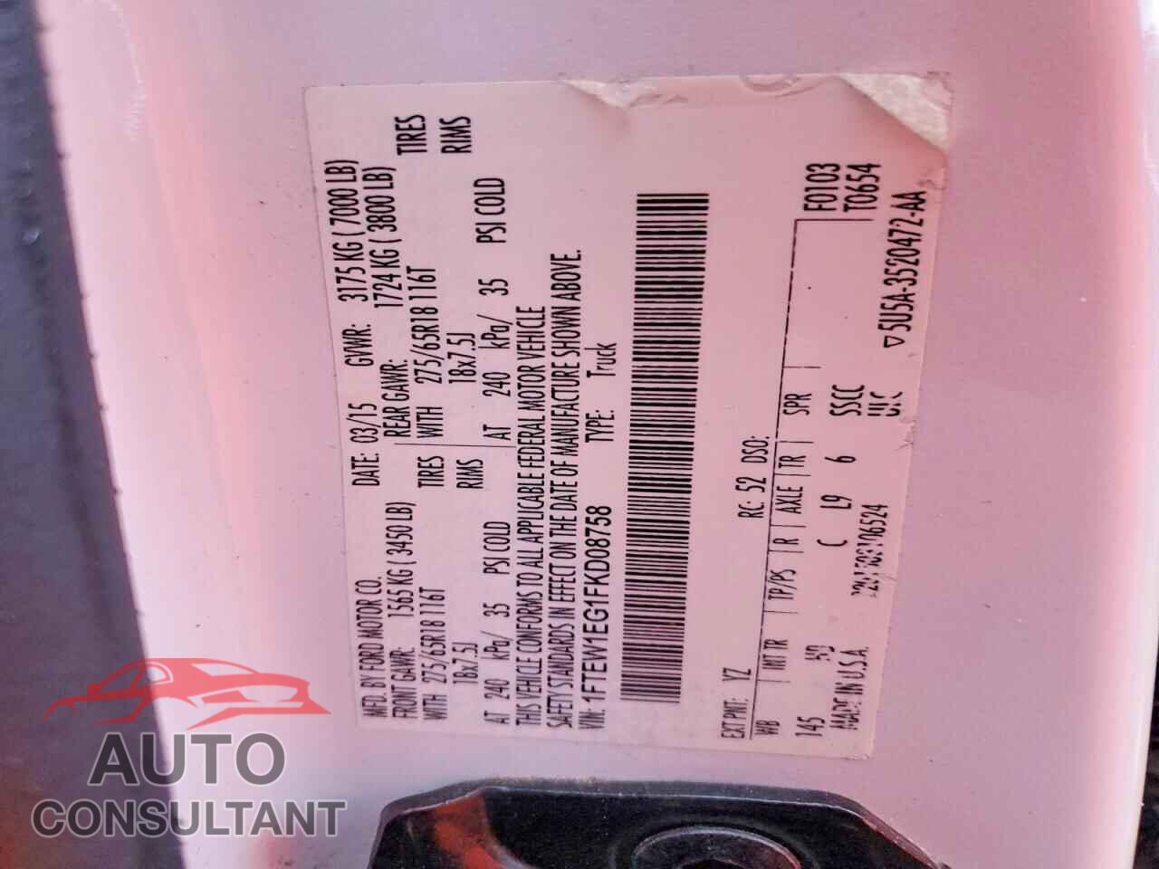 FORD F150 2015 - 1FTEW1EG1FKD08758