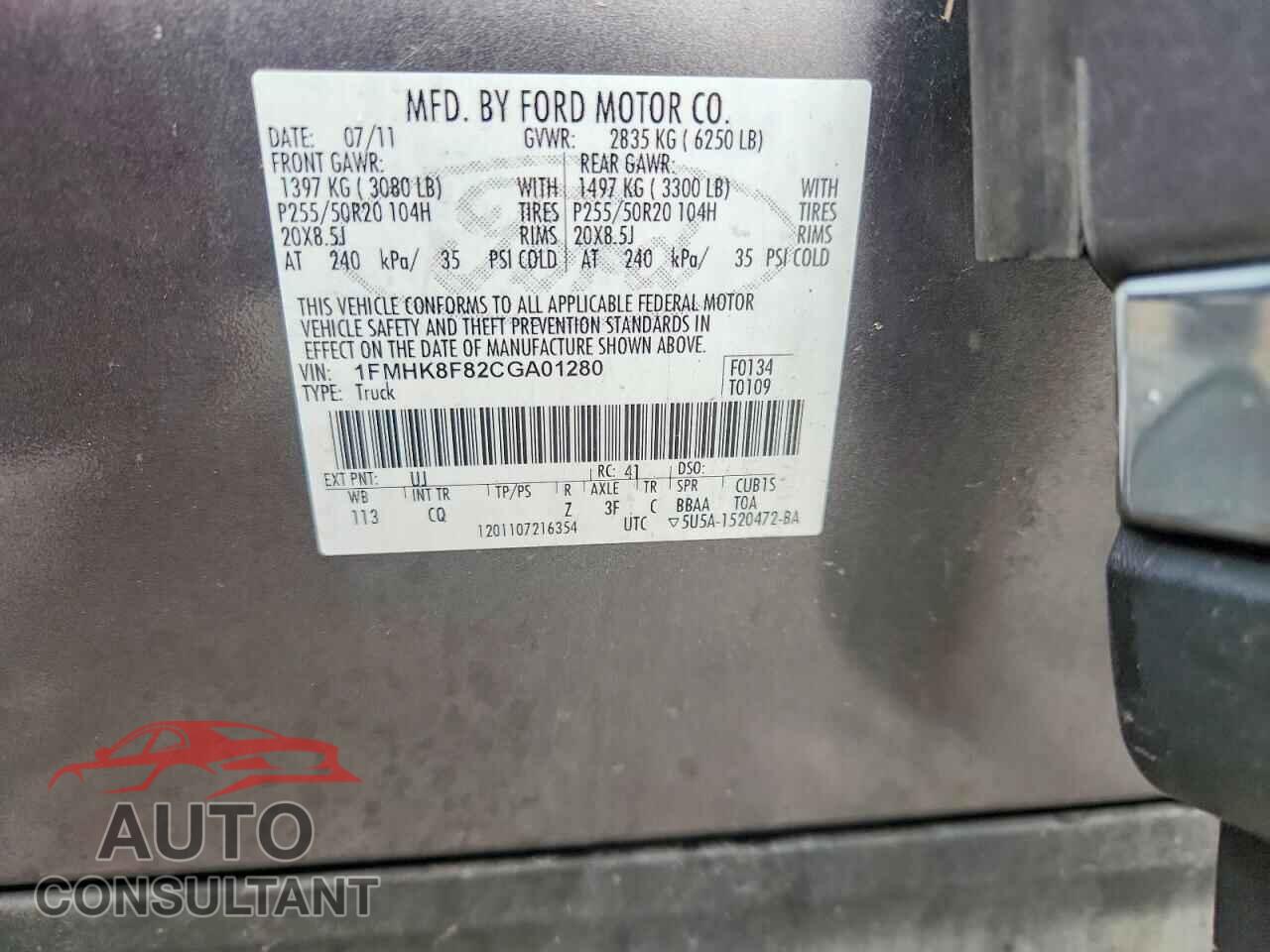 FORD EXPLORER 2012 - 1FMHK8F82CGA01280