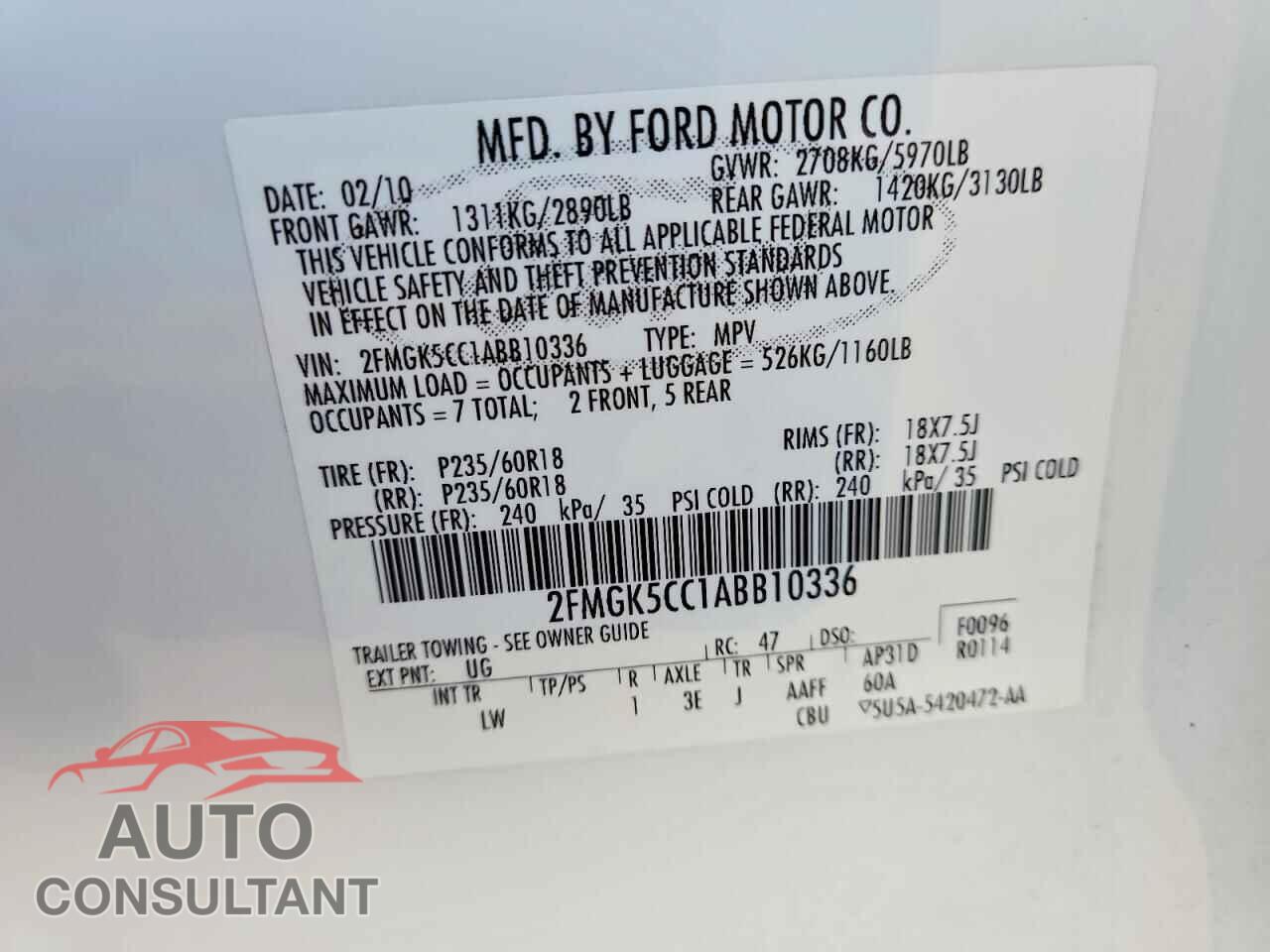 FORD FLEX 2010 - 2FMGK5CC1ABB10336