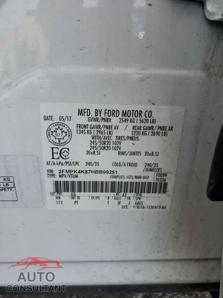 FORD EDGE 2017 - 2FMPK4K87HBB99251