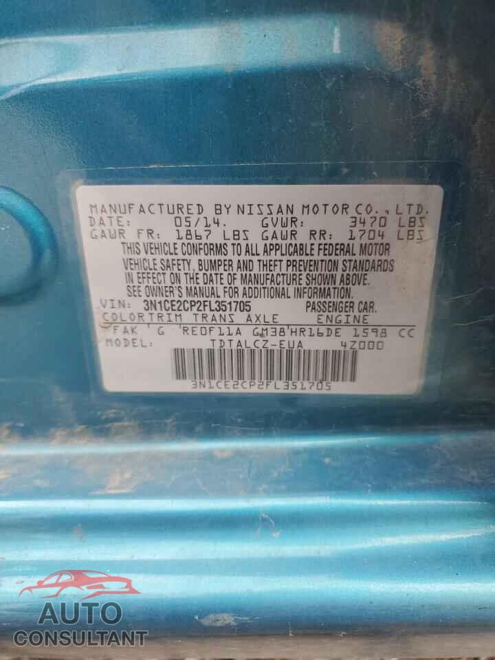NISSAN VERSA 2015 - 3N1CE2CP2FL351705