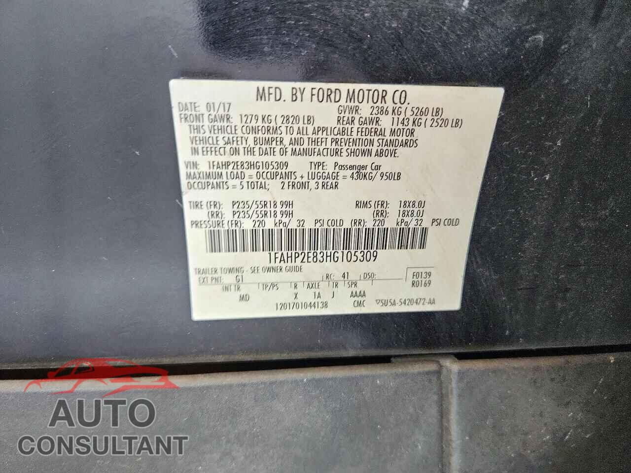 FORD TAURUS 2017 - 1FAHP2E83HG105309