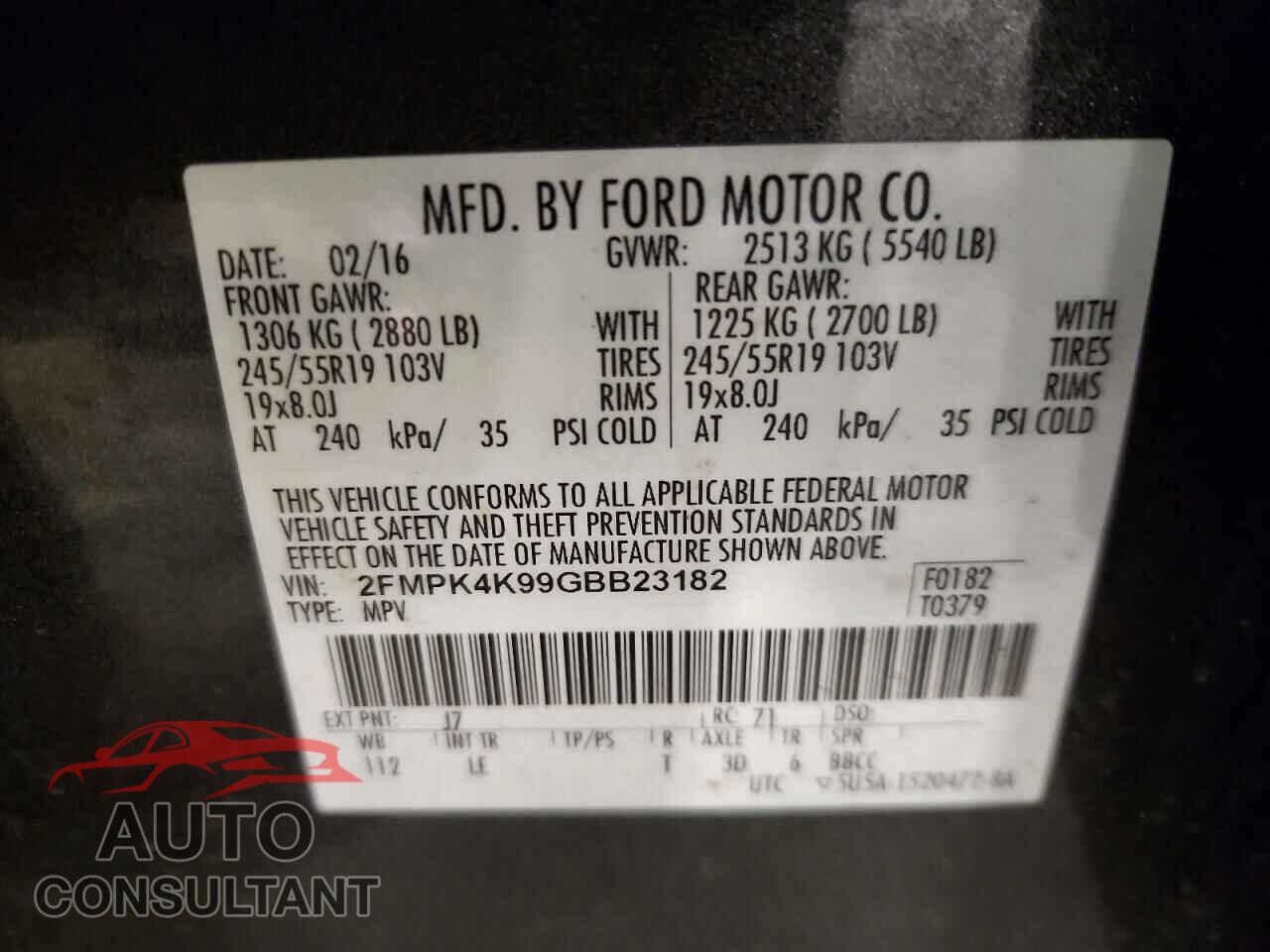 FORD EDGE 2016 - 2FMPK4K99GBB23182