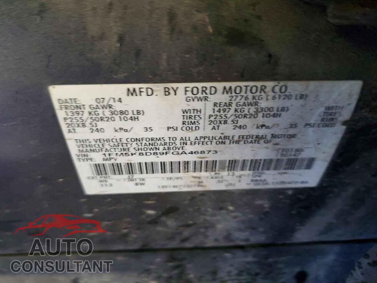 FORD EXPLORER 2015 - 1FM5K8D89FGA46873