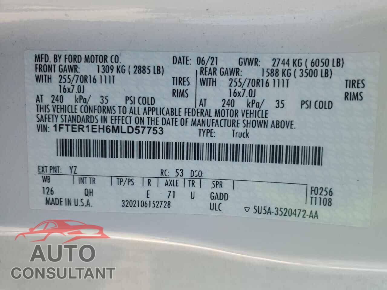 FORD RANGER 2021 - 1FTER1EH6MLD57753