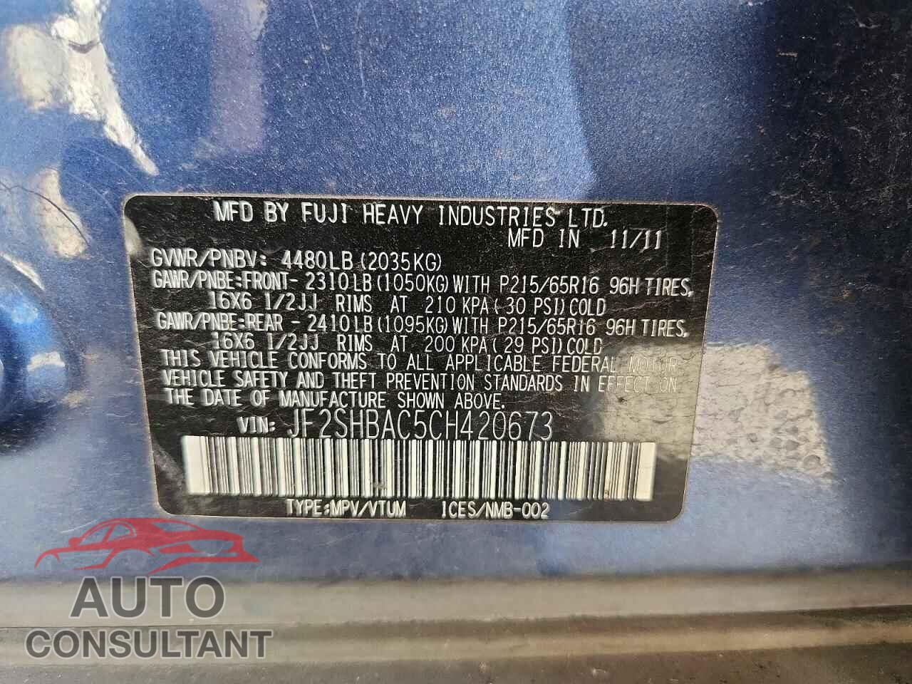 SUBARU FORESTER 2012 - JF2SHBAC5CH420673
