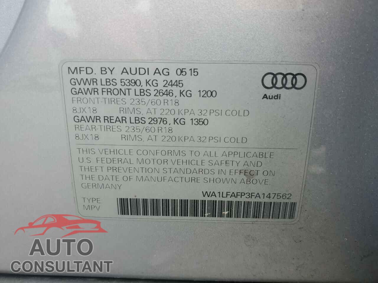 AUDI Q5 2015 - WA1LFAFP3FA147562