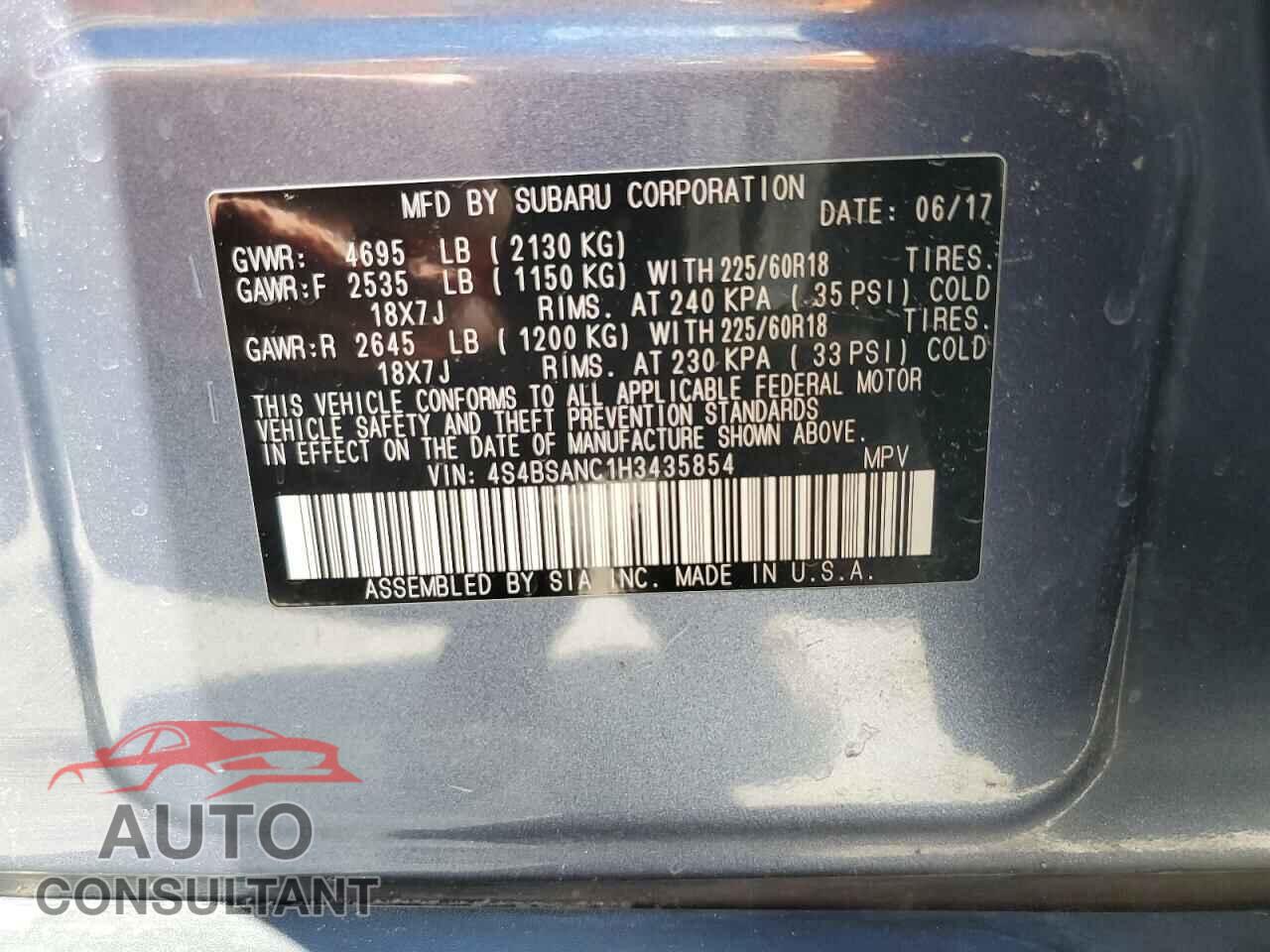 SUBARU OUTBACK 2017 - 4S4BSANC1H3435854