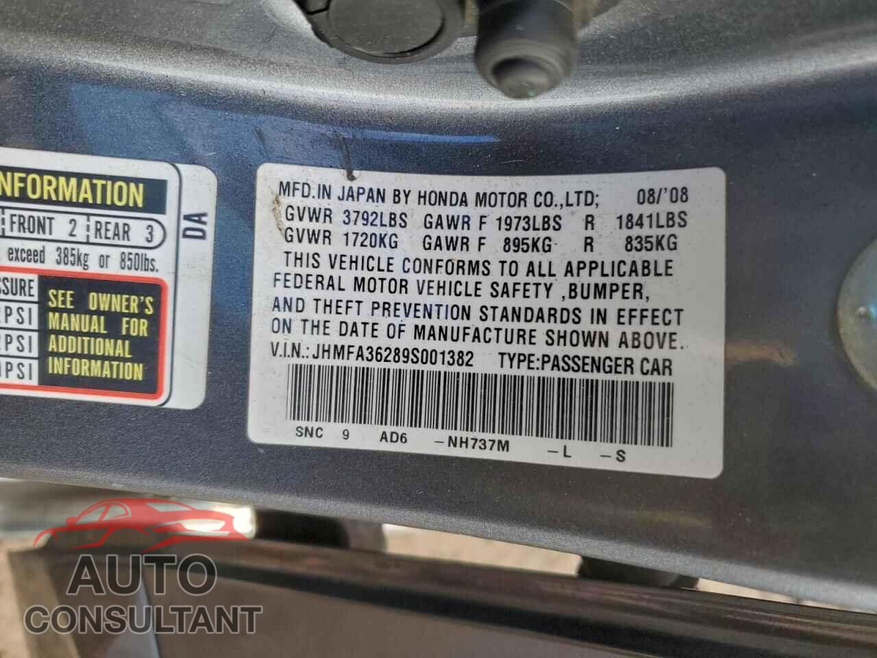 HONDA CIVIC 2009 - JHMFA36289S001382