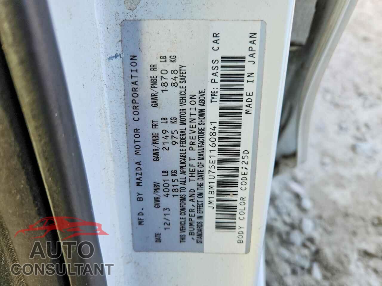 MAZDA 3 2014 - JM1BM1U75E1160841