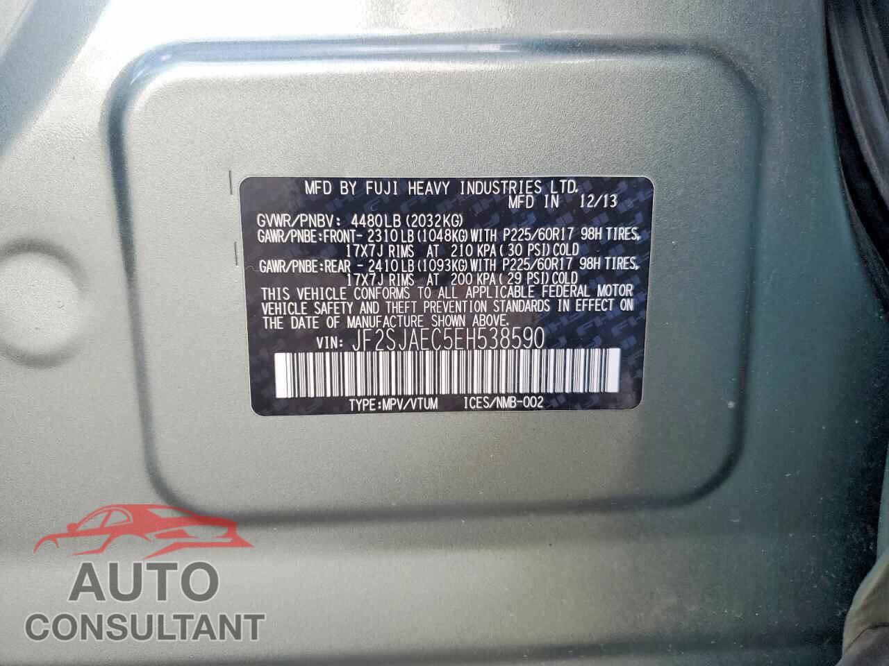SUBARU FORESTER 2014 - JF2SJAEC5EH538590