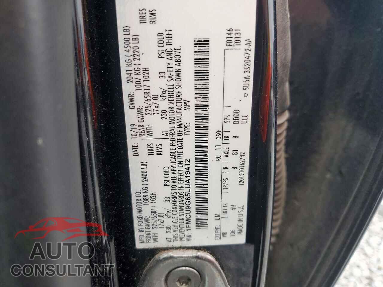 FORD ESCAPE 2020 - 1FMCU9G65LUA19412