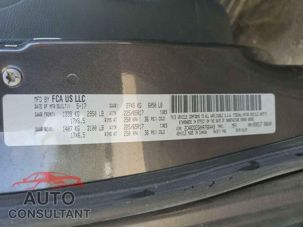 DODGE CARAVAN 2017 - 2C4RDGEG0HR766449