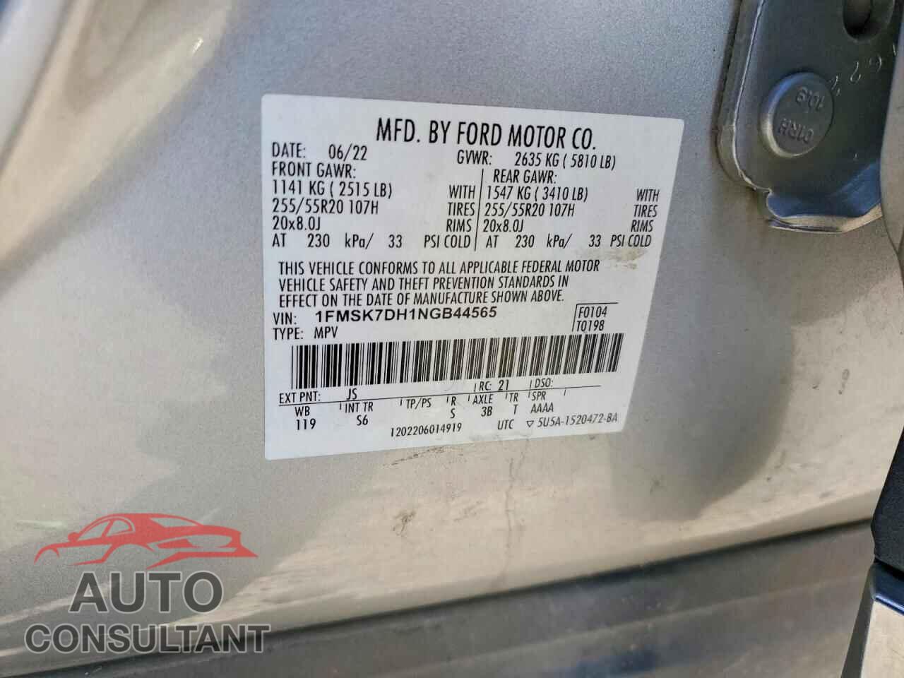 FORD EXPLORER 2022 - 1FMSK7DH1NGB44565
