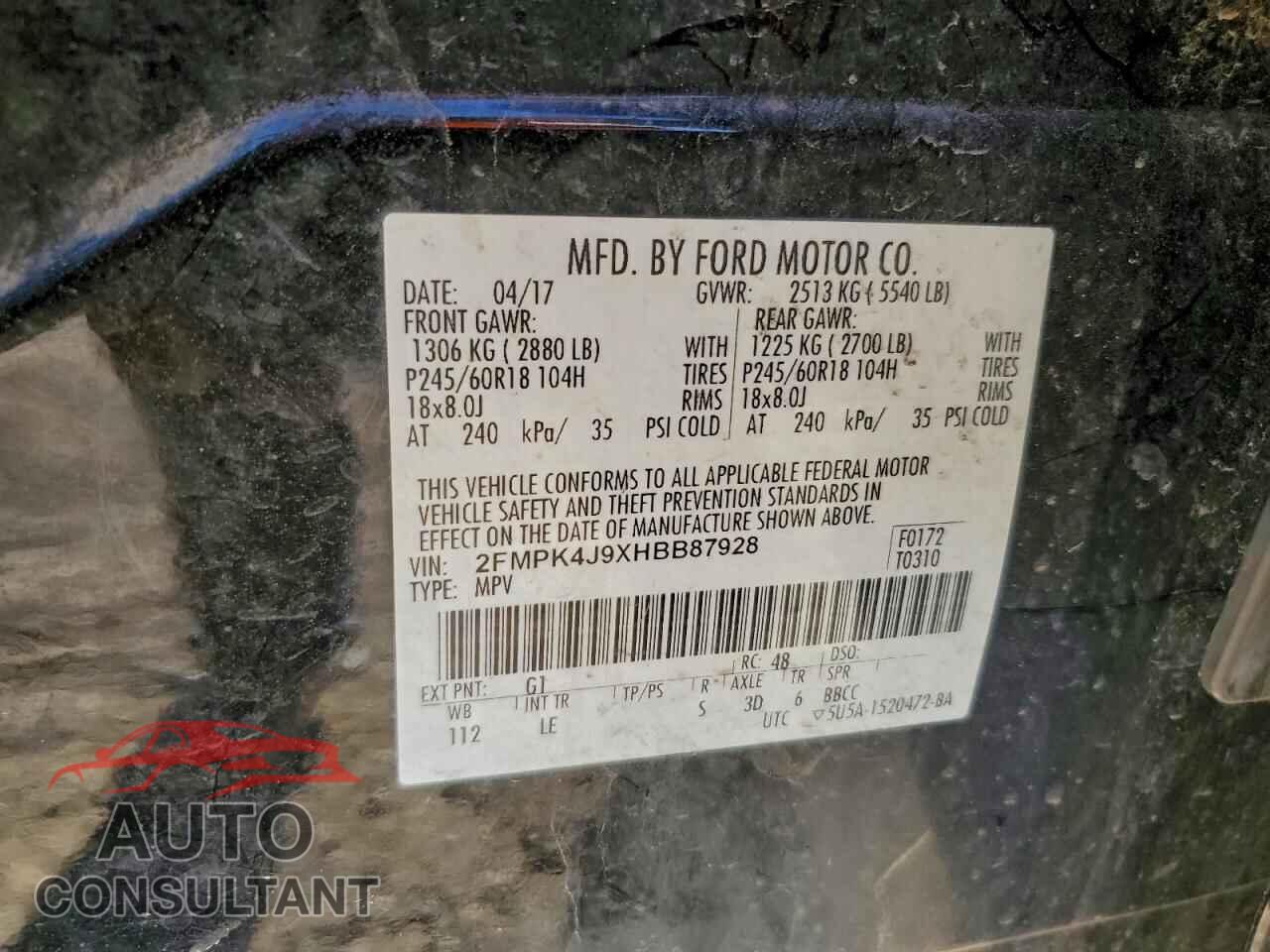 FORD EDGE 2017 - 2FMPK4J9XHBB87928