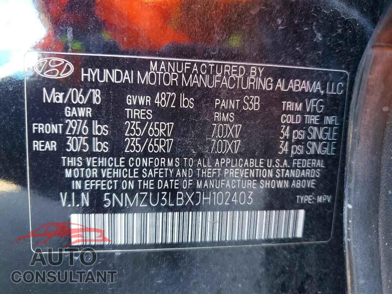 HYUNDAI SANTA FE 2018 - 5NMZU3LBXJH102403