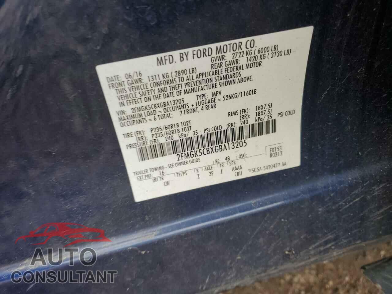 FORD FLEX 2016 - 2FMGK5C8XGBA13205