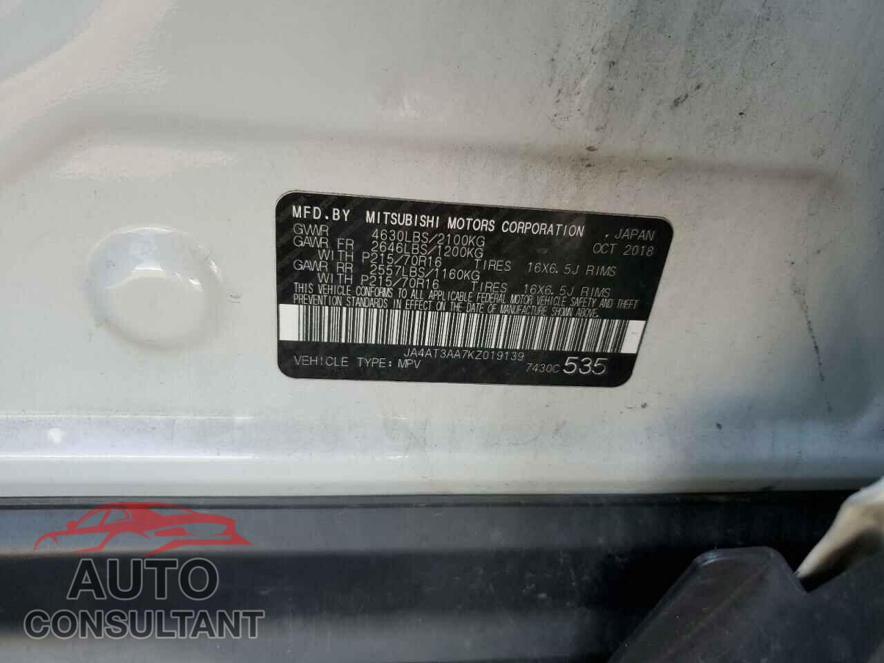 MITSUBISHI ECLIPSE 2019 - JA4AT3AA7KZ019139