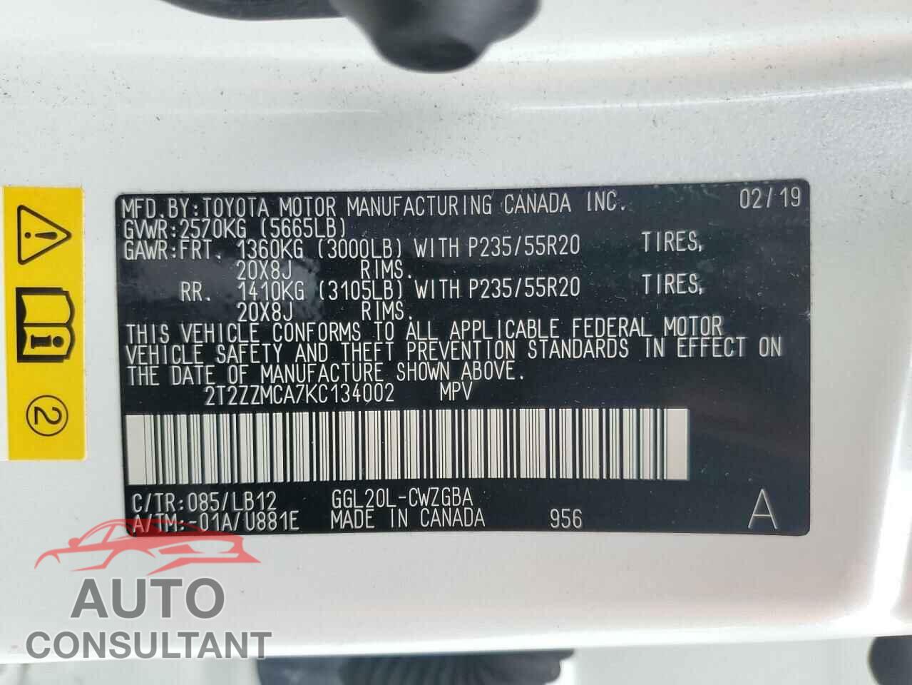 LEXUS RX350 2019 - 2T2ZZMCA7KC134002