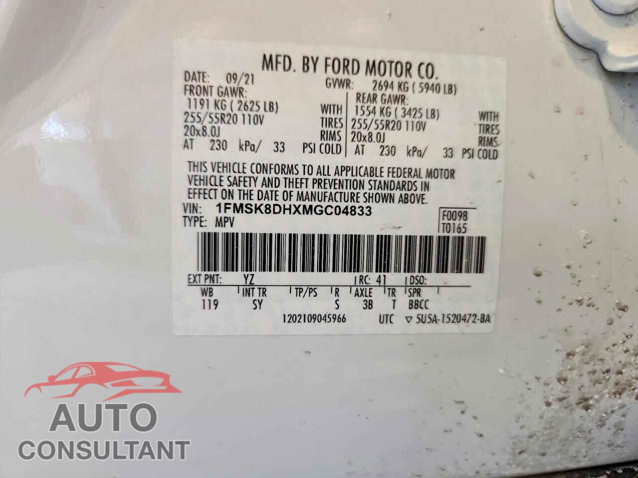 FORD EXPLORER 2021 - 1FMSK8DHXMGC04833