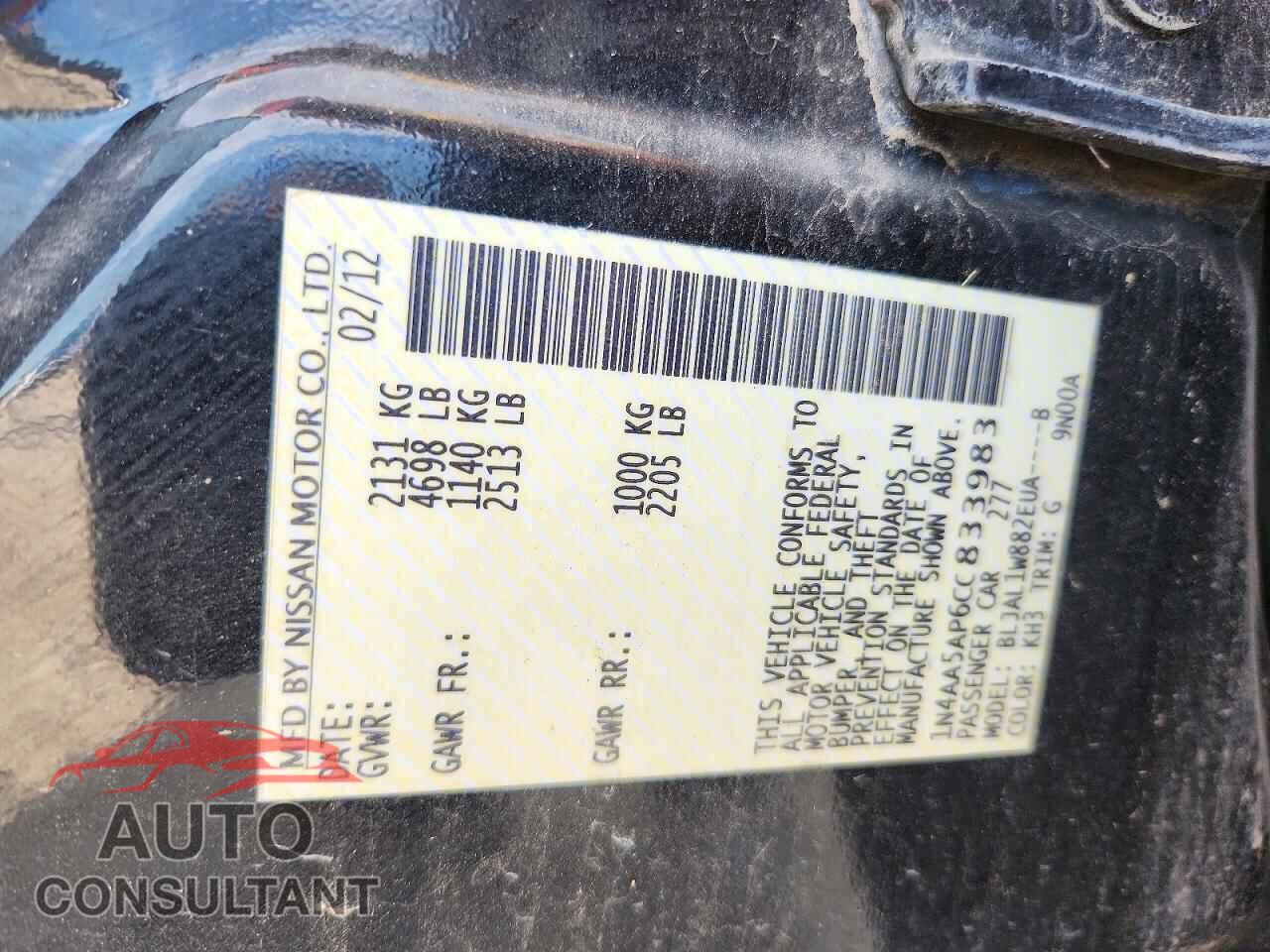 NISSAN MAXIMA 2012 - 1N4AA5AP6CC833983