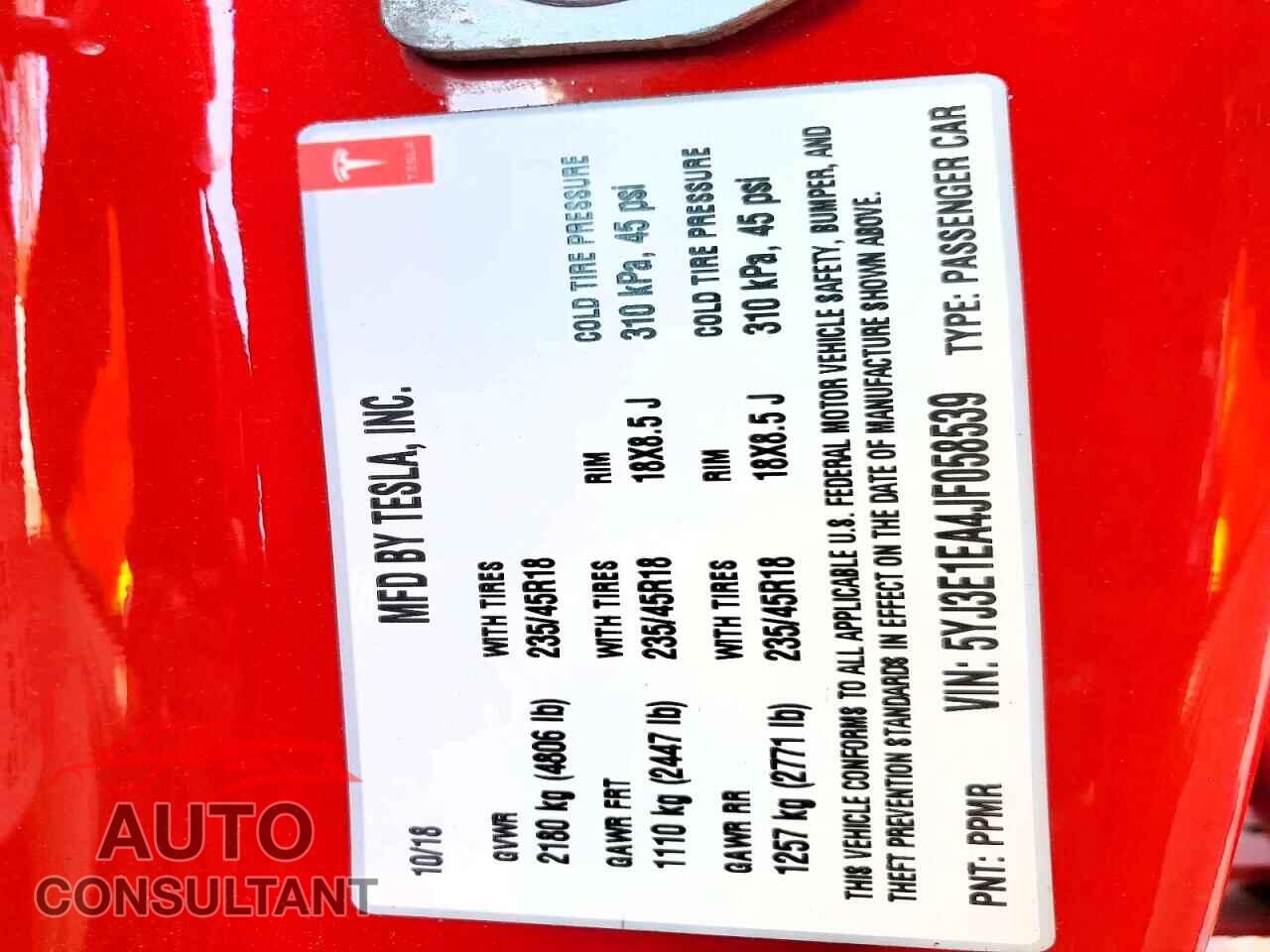 TESLA MODEL 3 2018 - 5YJ3E1EA4JF058539