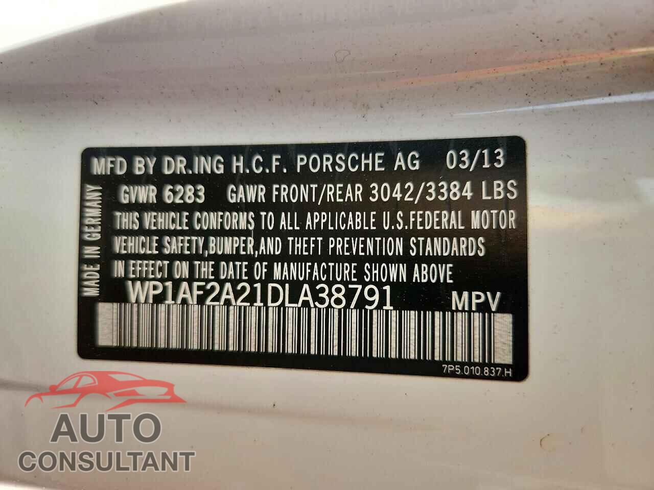 PORSCHE CAYENNE 2013 - WP1AF2A21DLA38791