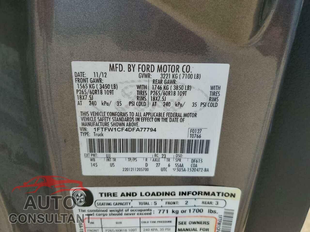 FORD F-150 2013 - 1FTFW1CF4DFA77794