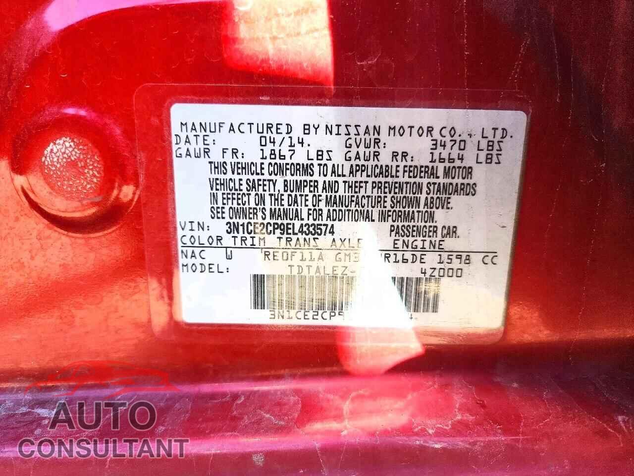 NISSAN VERSA 2014 - 3N1CE2CP9EL433574