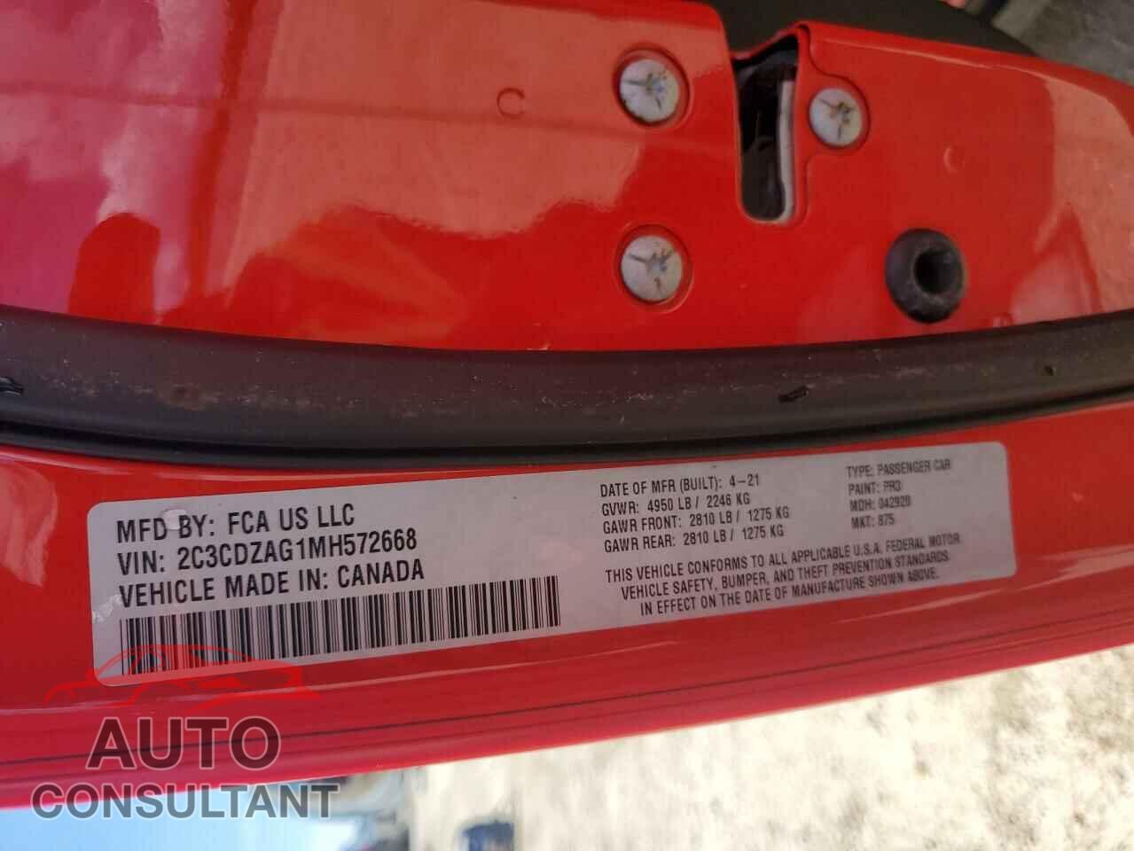 DODGE CHALLENGER 2021 - 2C3CDZAG1MH572668