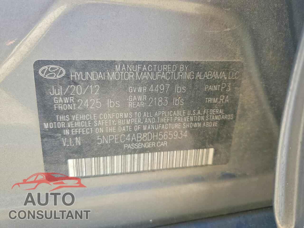 HYUNDAI SONATA 2013 - 5NPEC4AB8DH565934