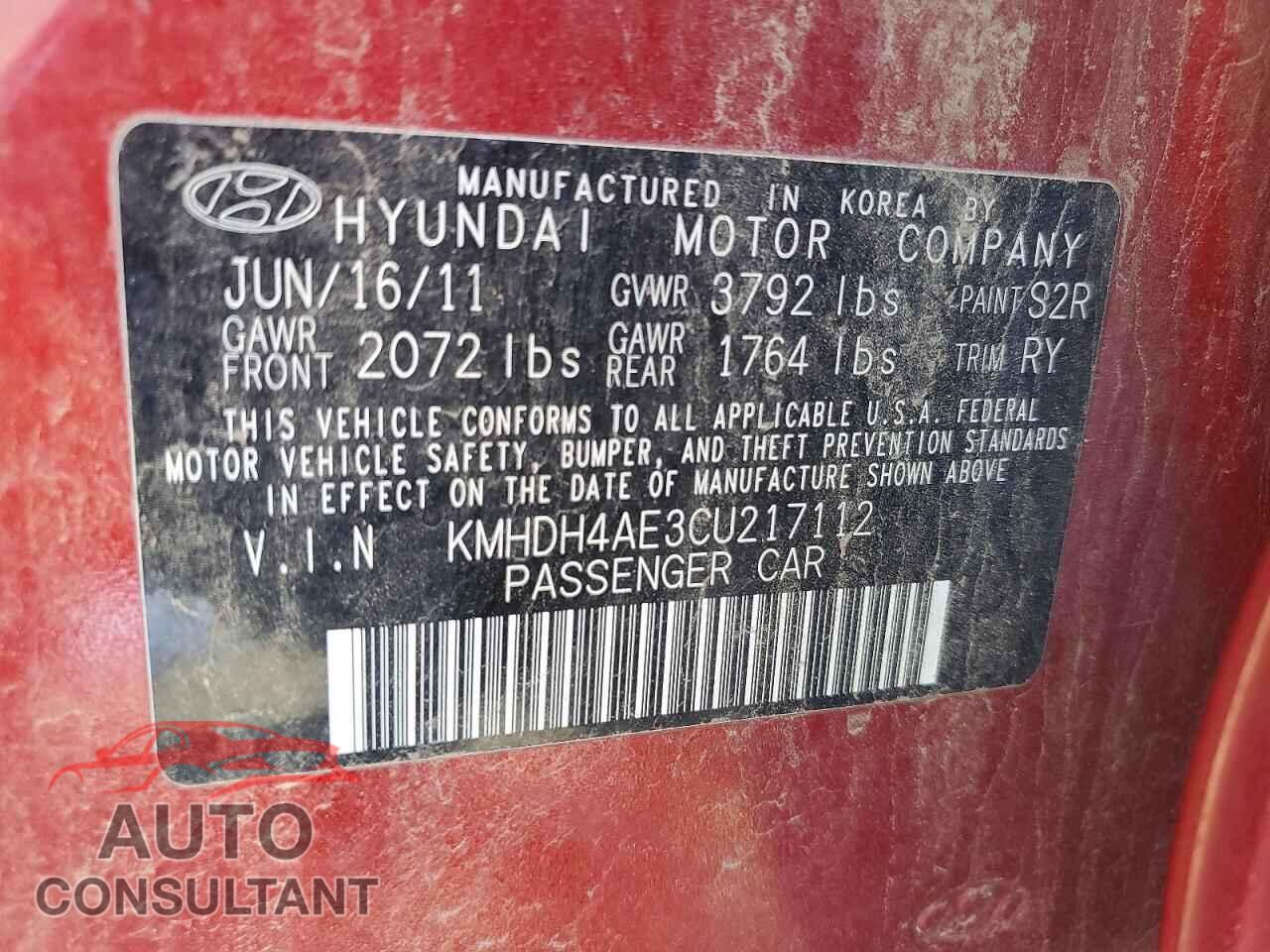 HYUNDAI ELANTRA 2012 - KMHDH4AE3CU217112