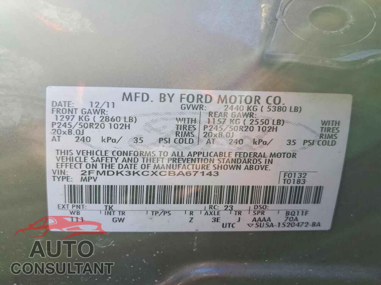 FORD EDGE 2012 - 2FMDK3KCXCBA67143