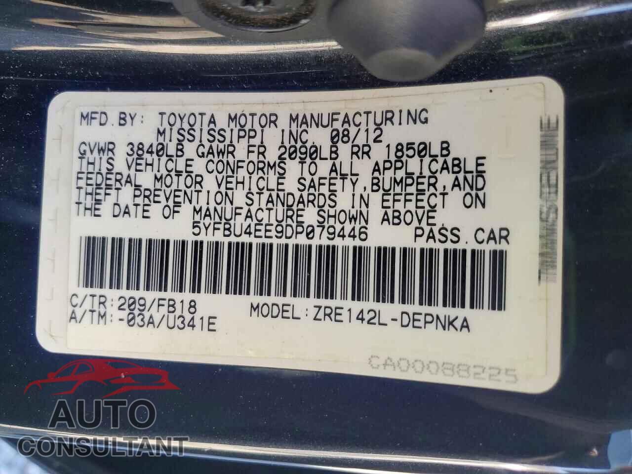TOYOTA COROLLA 2013 - 5YFBU4EE9DP079446