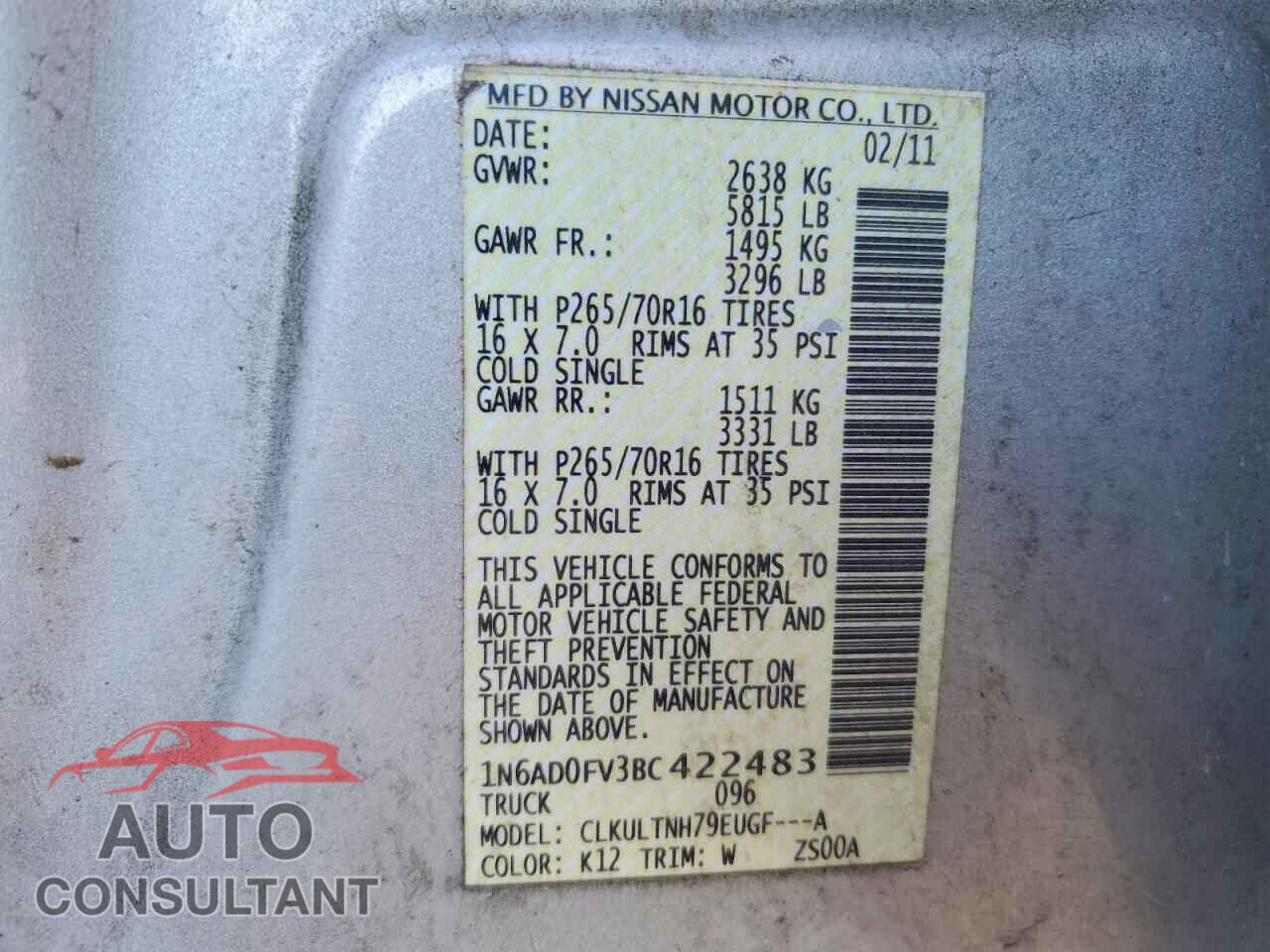 NISSAN FRONTIER 2011 - 1N6AD0FV3BC422483