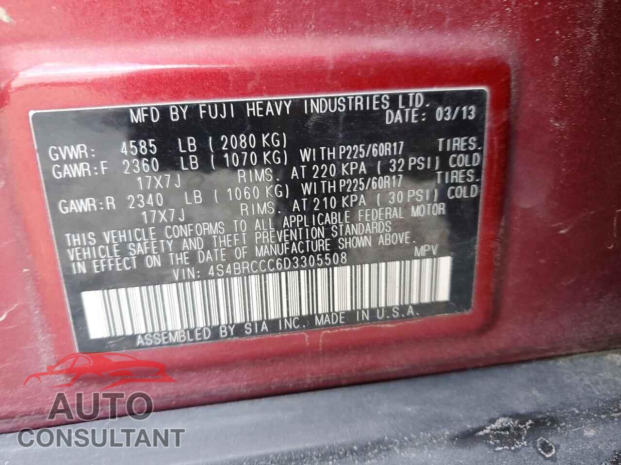 SUBARU OUTBACK 2013 - 4S4BRCCC6D3305508