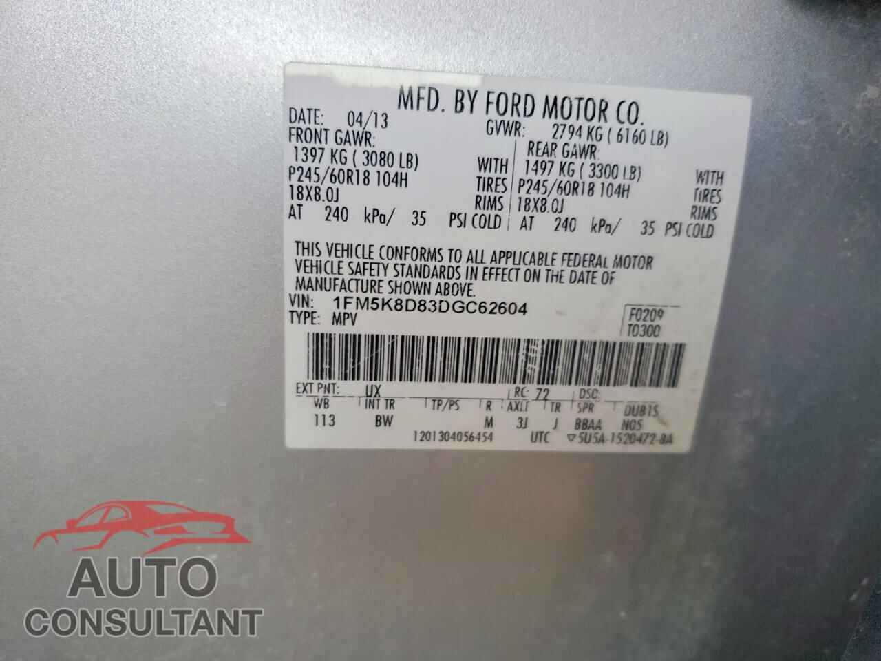 FORD EXPLORER 2013 - 1FM5K8D83DGC62604