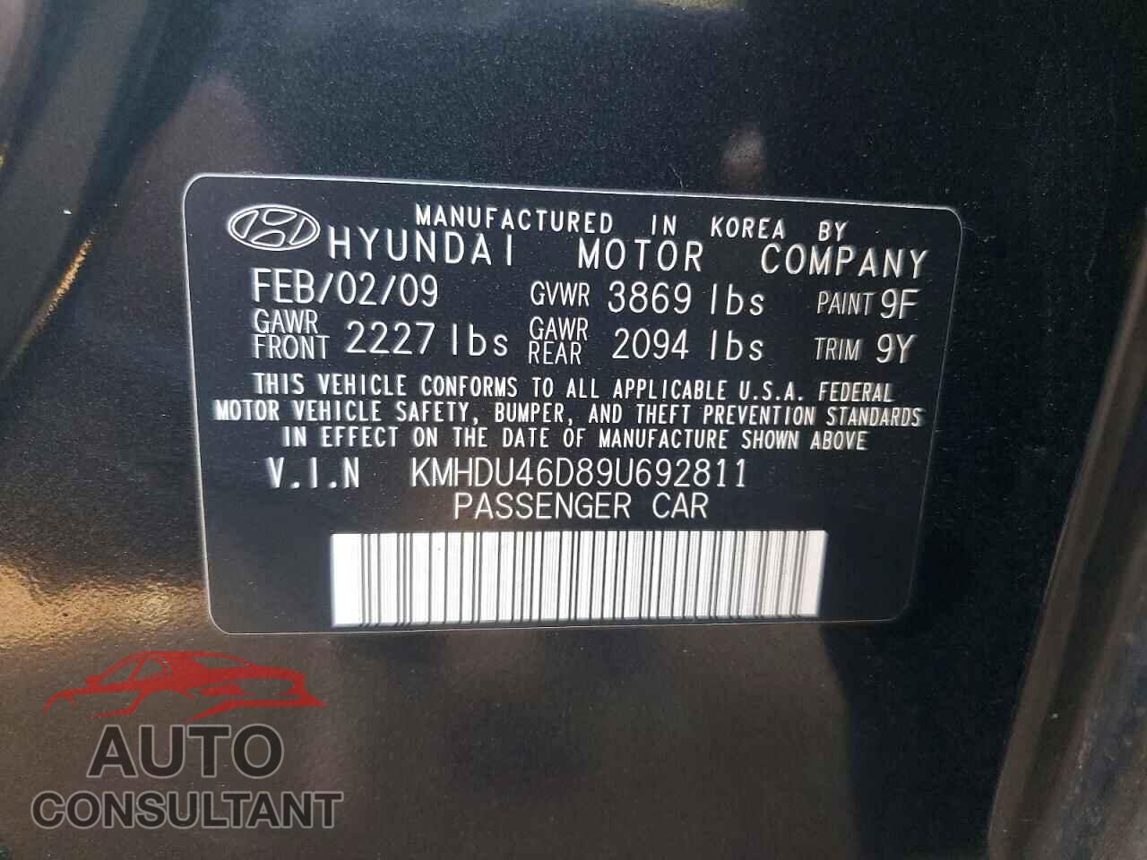 HYUNDAI ELANTRA 2009 - KMHDU46D89U692811