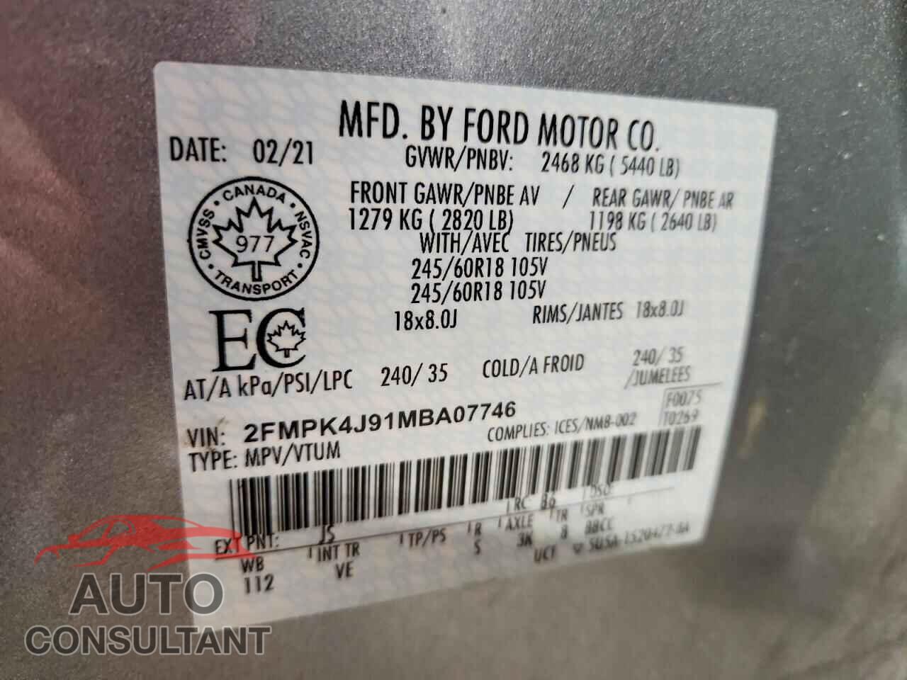 FORD EDGE 2021 - 2FMPK4J91MBA07746