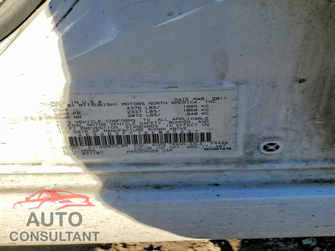 MITSUBISHI GALANT 2011 - 4A32B3FF7BE025237