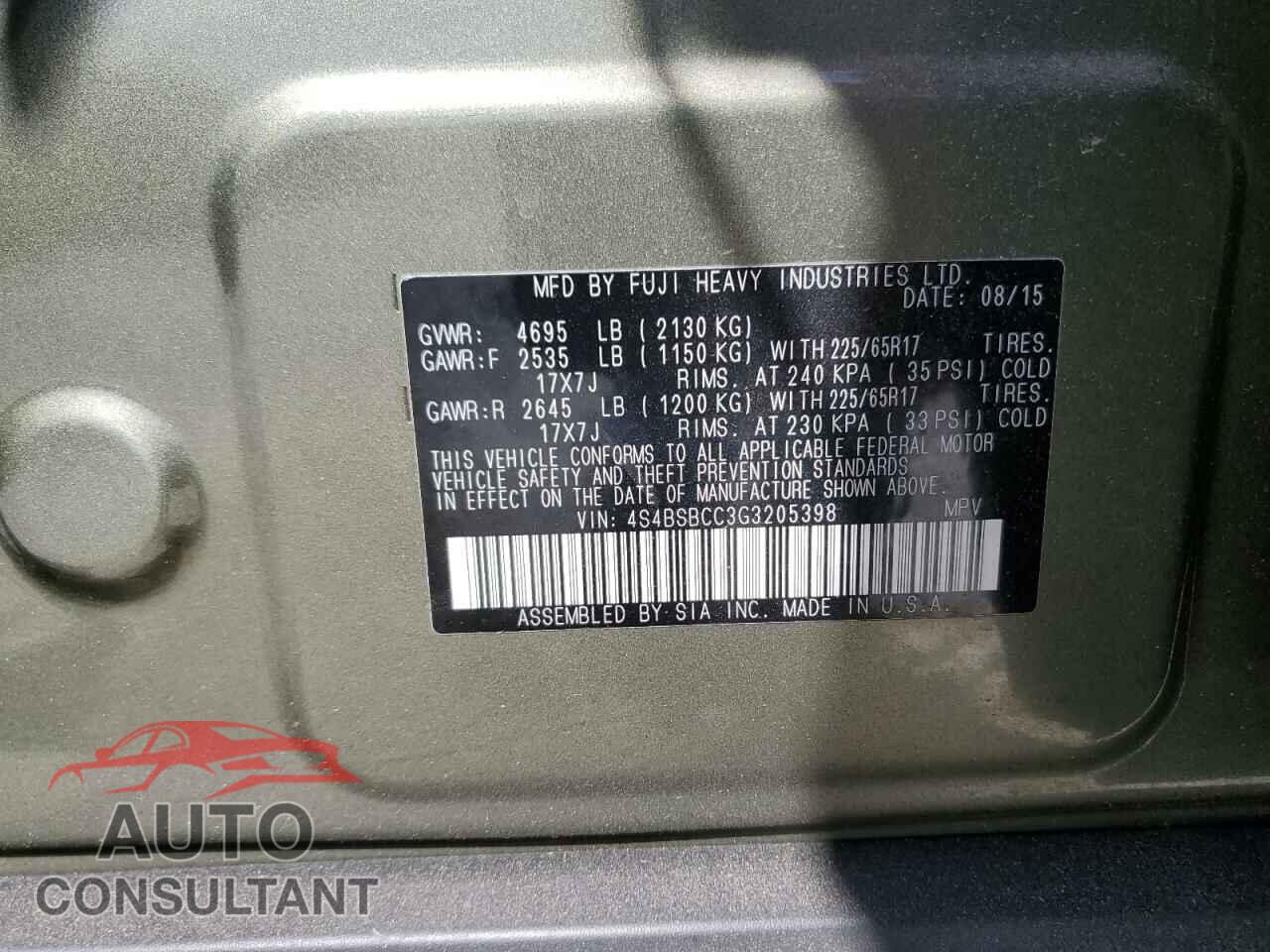 SUBARU OUTBACK 2016 - 4S4BSBCC3G3205398