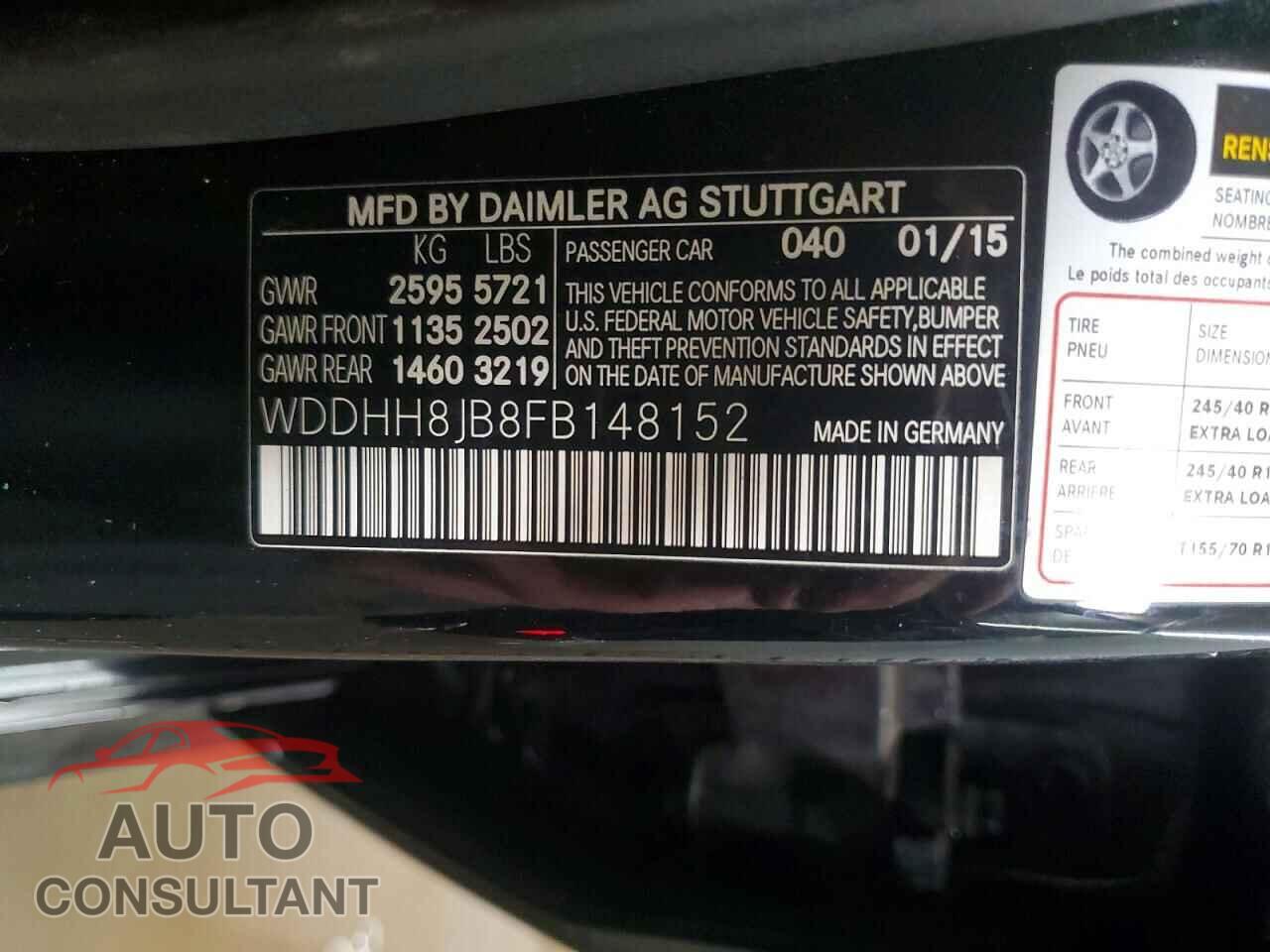 MERCEDES-BENZ E 2015 - WDDHH8JB8FB148152