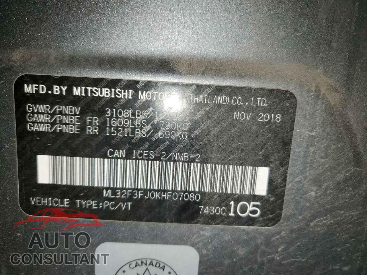 MITSUBISHI MIRAGE 2019 - ML32F3FJ0KHF07080