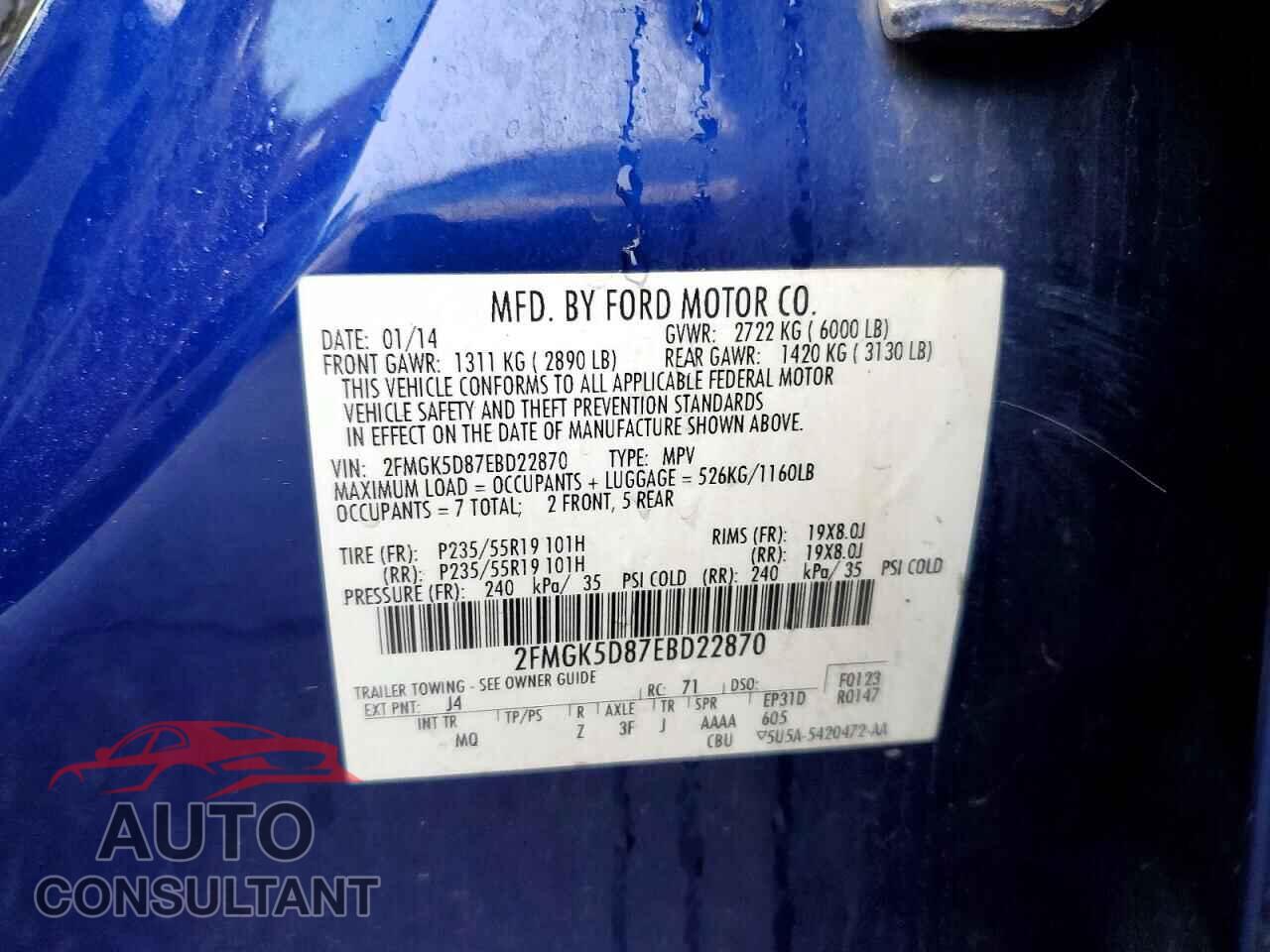 FORD FLEX 2014 - 2FMGK5D87EBD22870