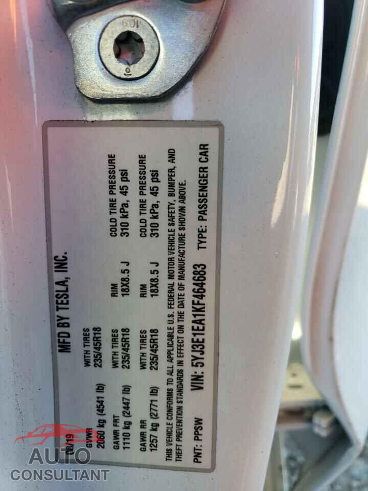 TESLA MODEL 3 2019 - 5YJ3E1EA1KF464683