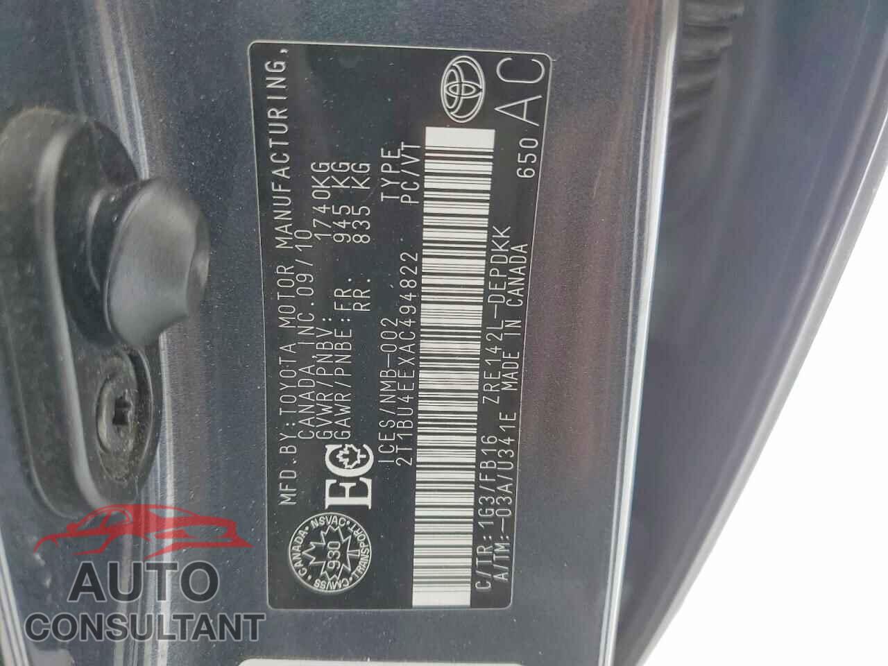 TOYOTA COROLLA 2010 - 2T1BU4EEXAC494822